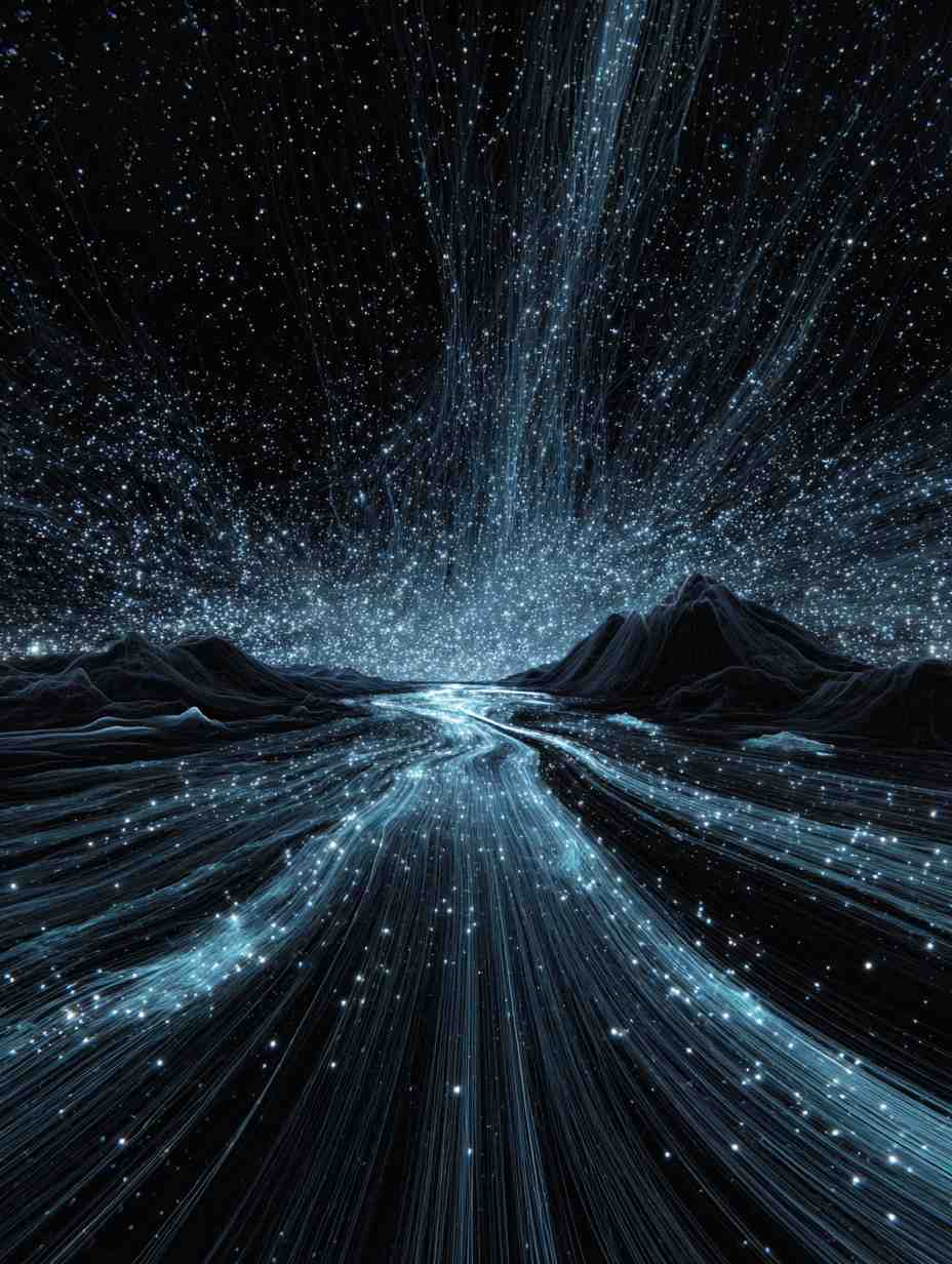 Ilustración del capítulo uno: ríos de luz que fluyen por un paisaje oscuro